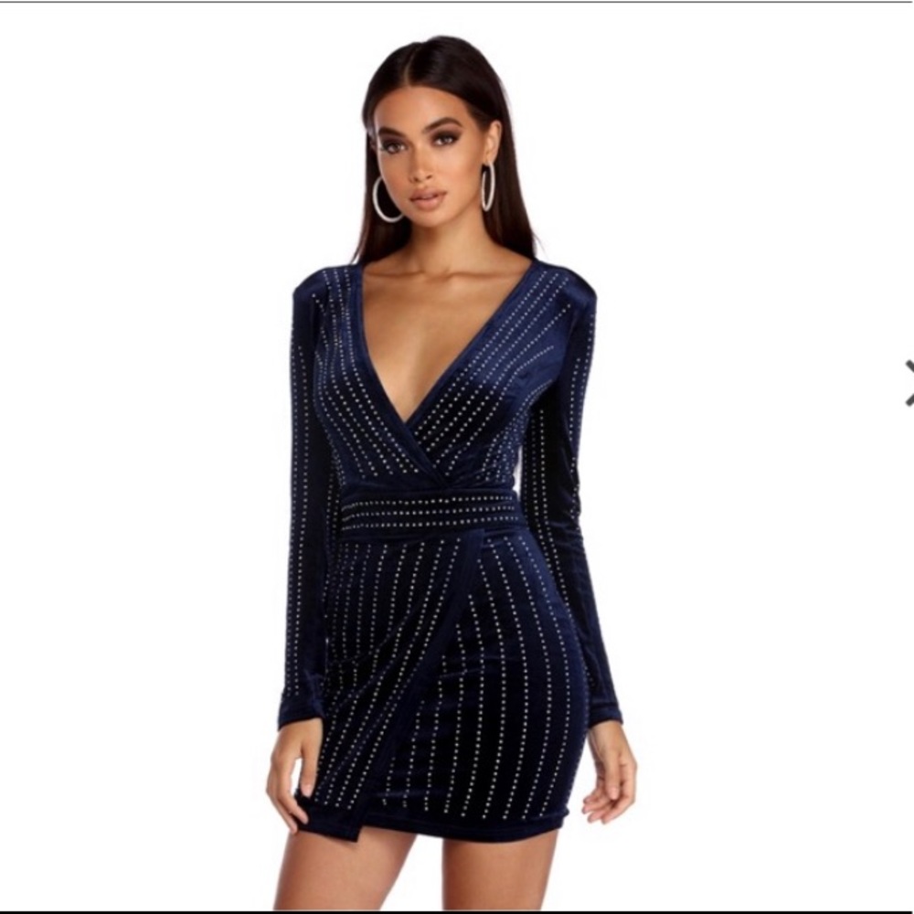 Windsor Blue Velvet Wrap Dress